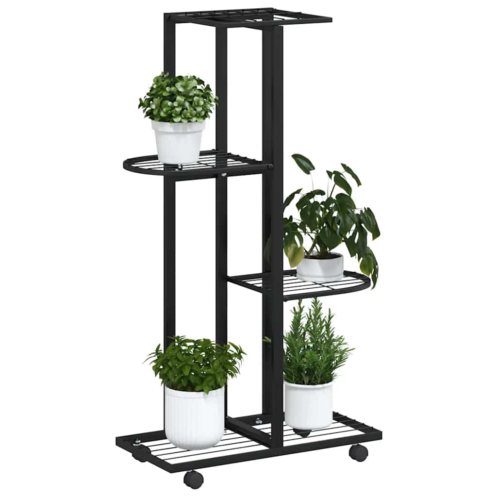 vidaXL Blumenständer 4-Etagen mit Rollen 44x23x80 cm Schwarz Eisen