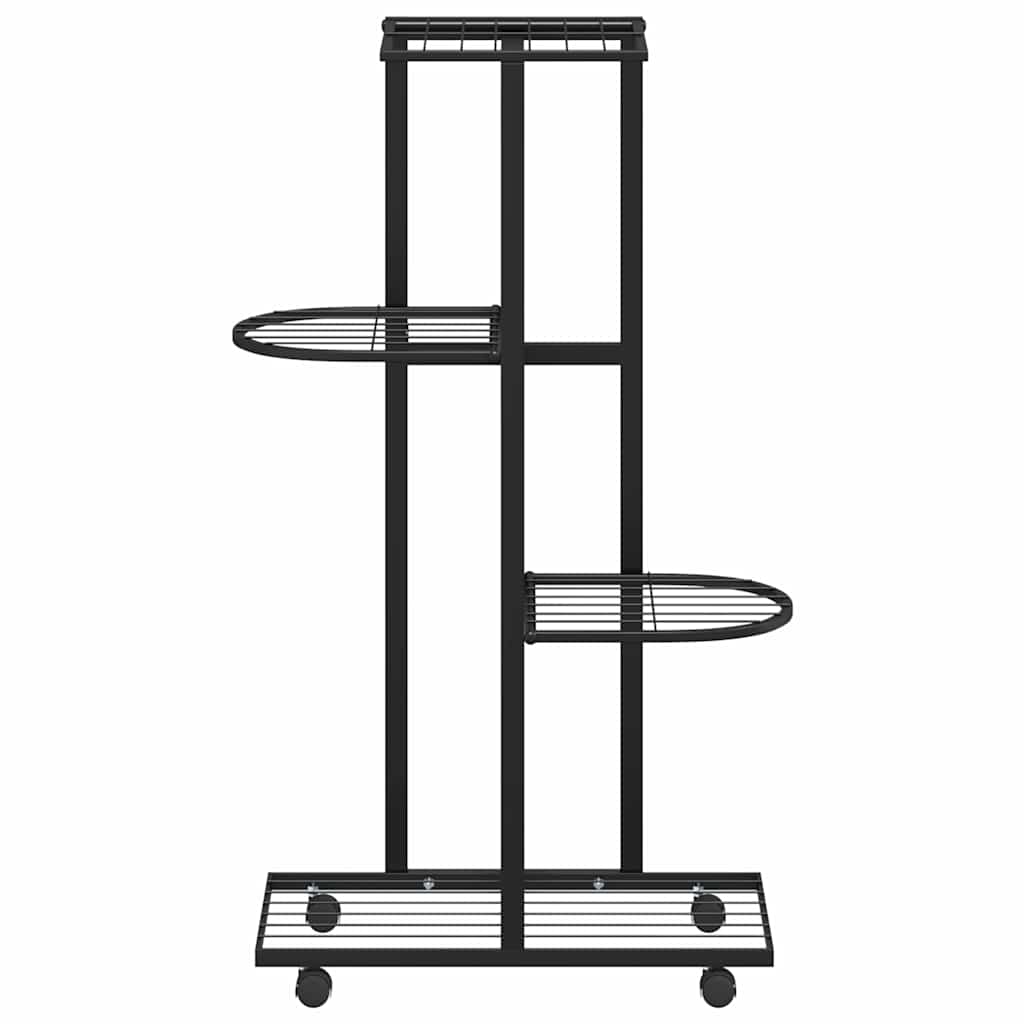 vidaXL Blumenständer 4-Etagen mit Rollen 44x23x80 cm Schwarz Eisen
