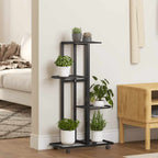 vidaXL Blumenständer 4-Etagen mit Rollen 44x23x80 cm Schwarz Eisen