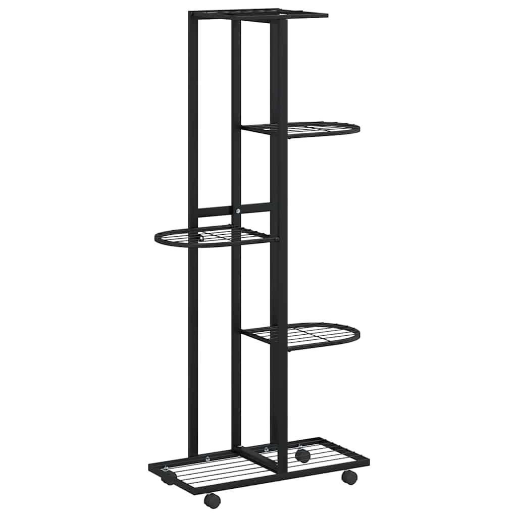 vidaXL Blumenständer 5-Etagen mit Rollen 44x23x100 cm Schwarz Eisen