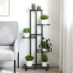 vidaXL Blumenständer 5-Etagen mit Rollen 44x23x100 cm Schwarz Eisen
