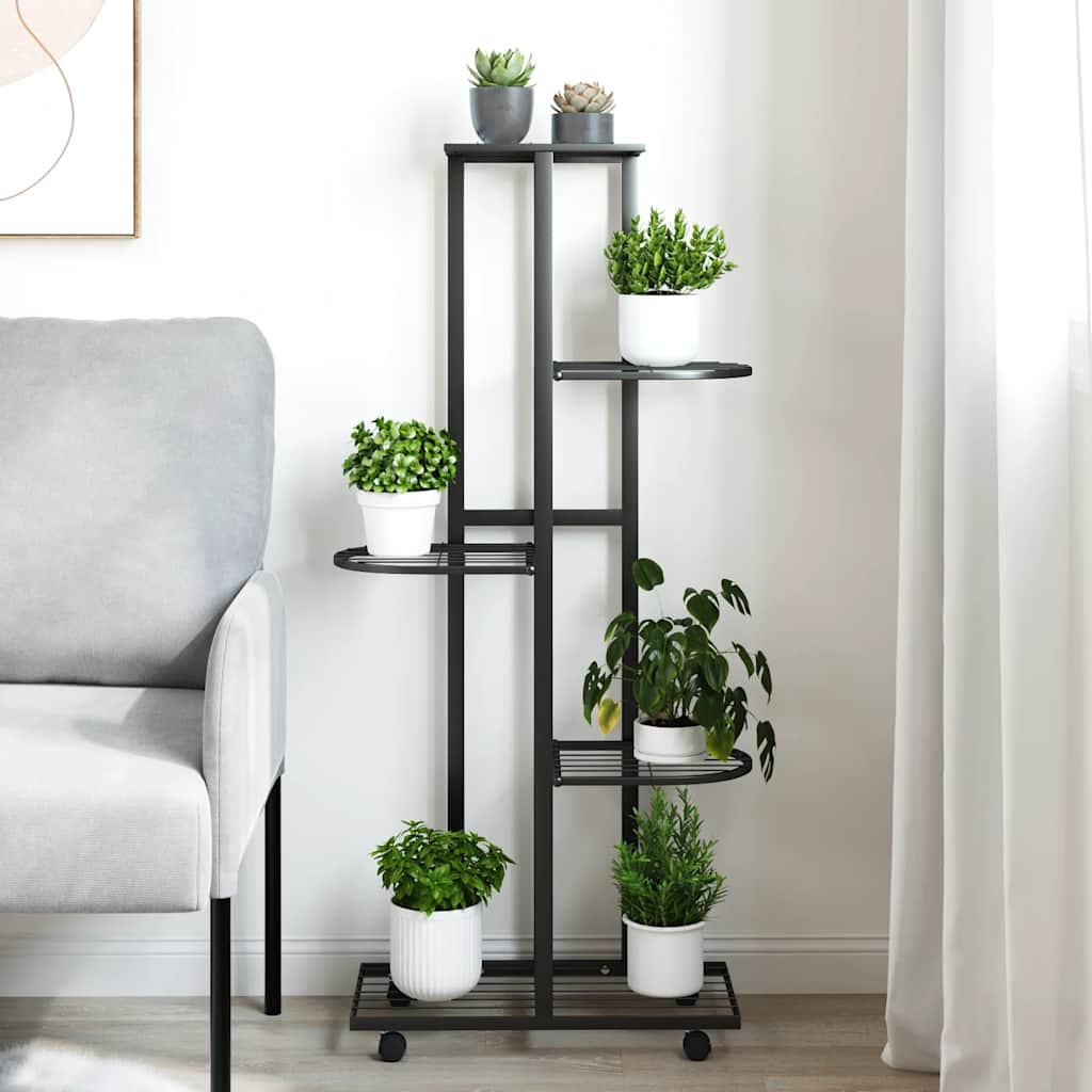 vidaXL Blumenständer 5-Etagen mit Rollen 44x23x100 cm Schwarz Eisen
