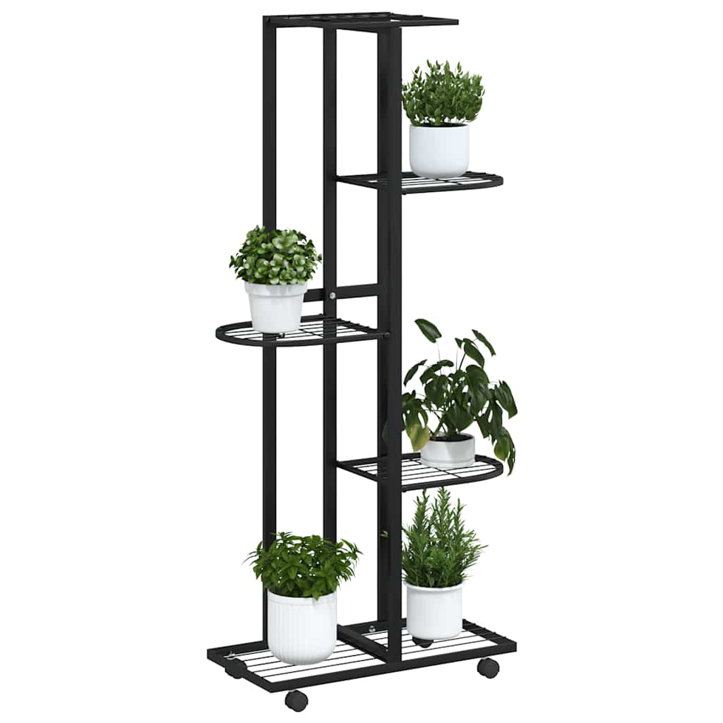 vidaXL Blumenständer 5-Etagen mit Rollen 44x23x100 cm Schwarz Eisen