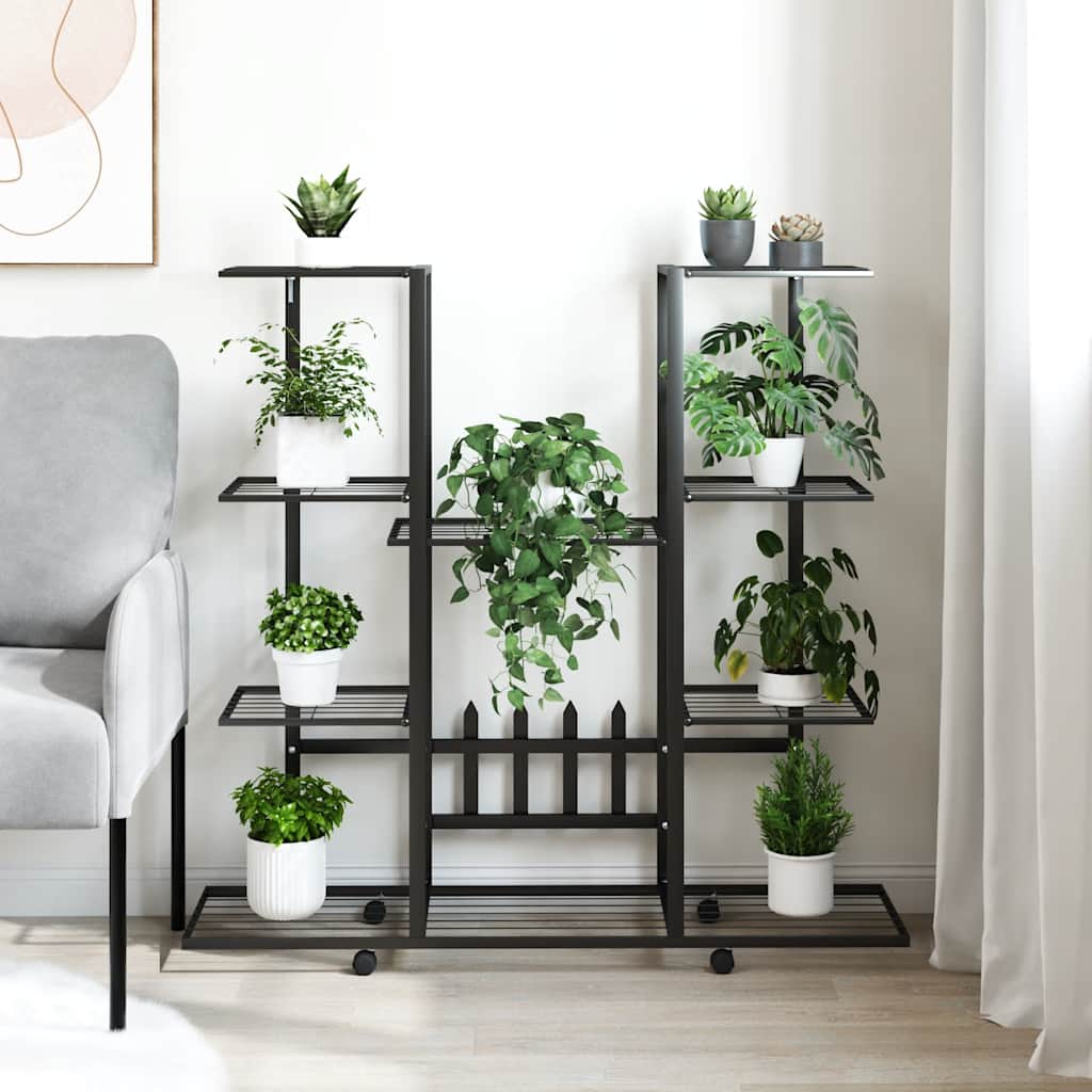 vidaXL Blumenständer mit Rollen 94,5x24,5x91,5 cm Schwarz Eisen