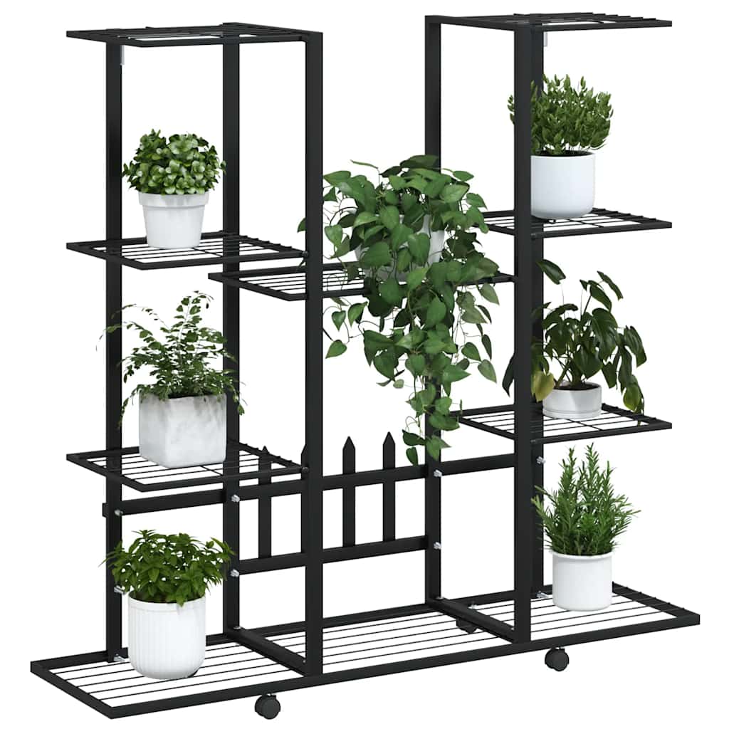 vidaXL Blumenständer mit Rollen 94,5x24,5x91,5 cm Schwarz Eisen
