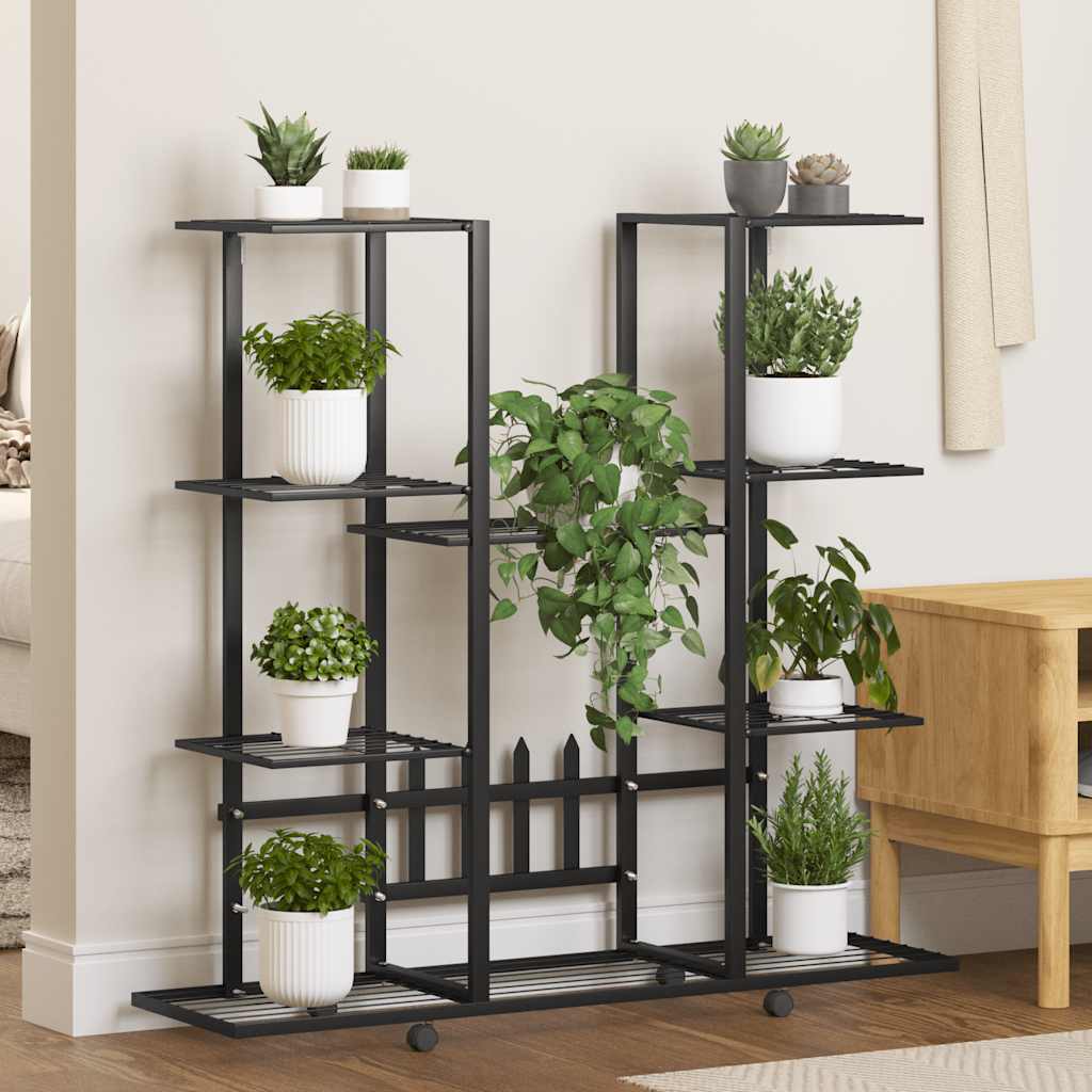 vidaXL Blumenständer mit Rollen 94,5x24,5x91,5 cm Schwarz Eisen