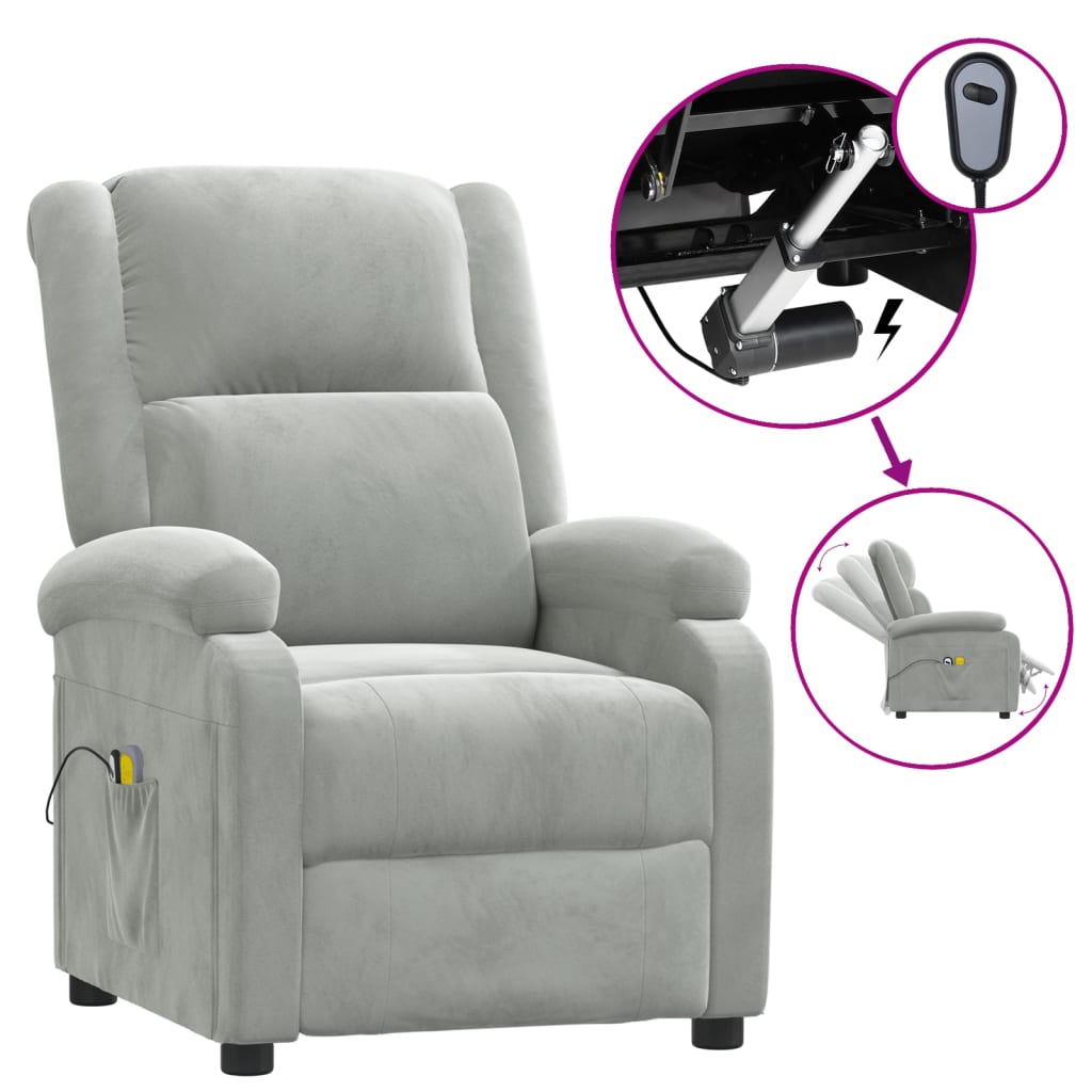 vidaXL Massagesessel Elektrisch Hellgrau Samt