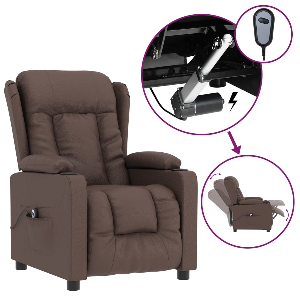 vidaXL Elektrischer Relaxsessel Braun Kunstleder
