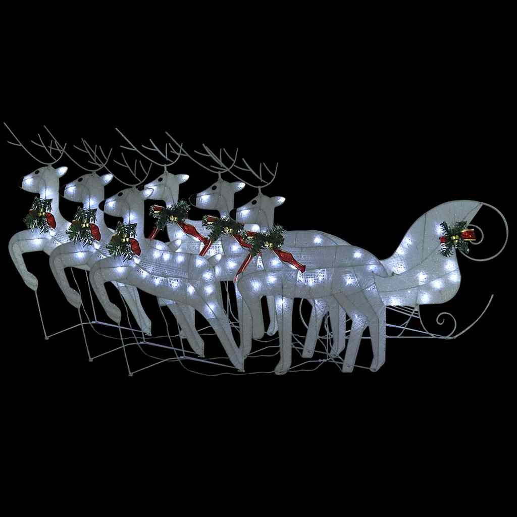 vidaXL Rentier mit Schlitten Weihnachtsdekoration 140LEDs Outdoor Weiß