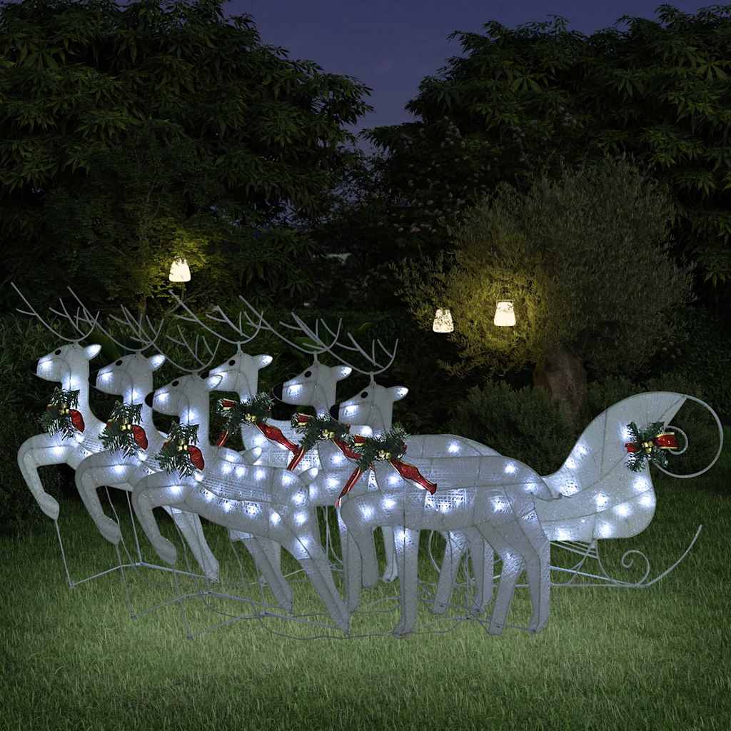vidaXL Rentier mit Schlitten Weihnachtsdekoration 140LEDs Outdoor Weiß