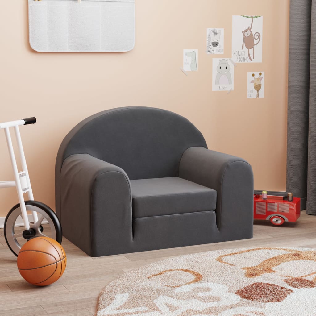 vidaXL Schlafsofa für Kinder Anthrazit Weicher Plüsch