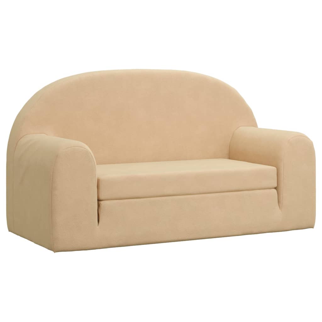 vidaXL 2-Sitzer Kindersofa mit Schlaffunktion Creme Weicher Plüsch