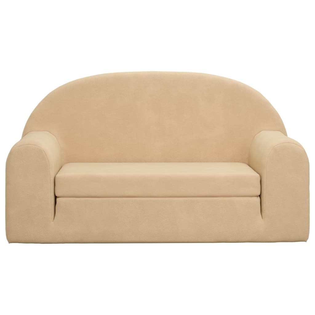 vidaXL 2-Sitzer Kindersofa mit Schlaffunktion Creme Weicher Plüsch