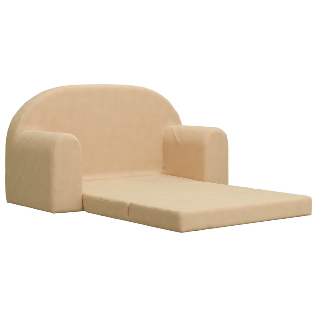 vidaXL 2-Sitzer Kindersofa mit Schlaffunktion Creme Weicher Plüsch