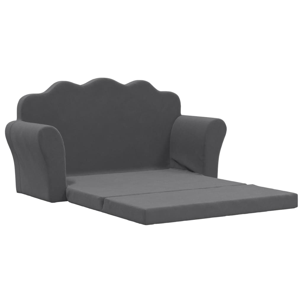 vidaXL 2-Sitzer Schlafsofa für Kinder Anthrazit Weicher Plüsch