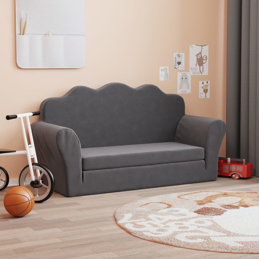 vidaXL 2-Sitzer Schlafsofa für Kinder Anthrazit Weicher Plüsch