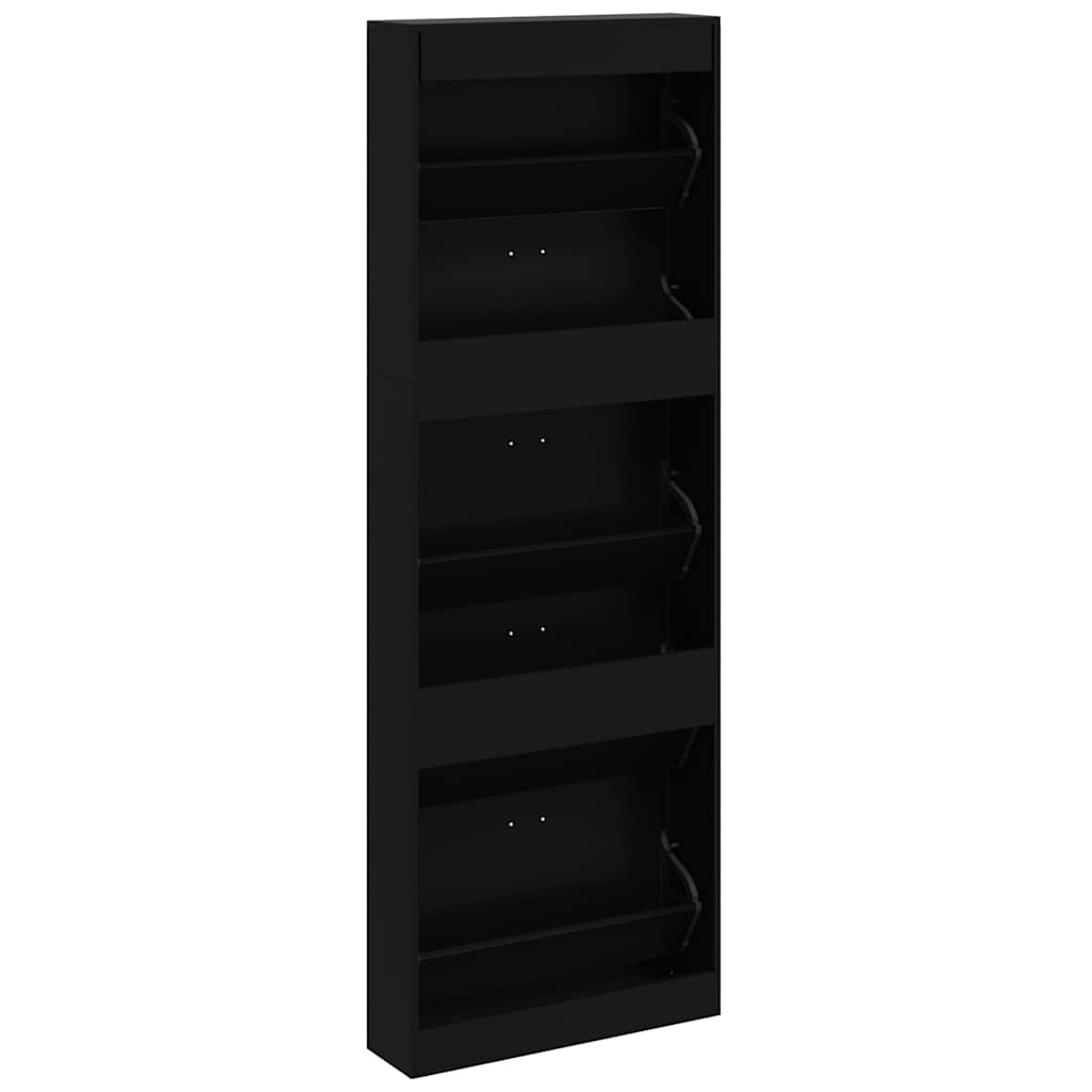 vidaXL Schuhschrank Schwarz 59x17x169 cm Holzwerkstoff