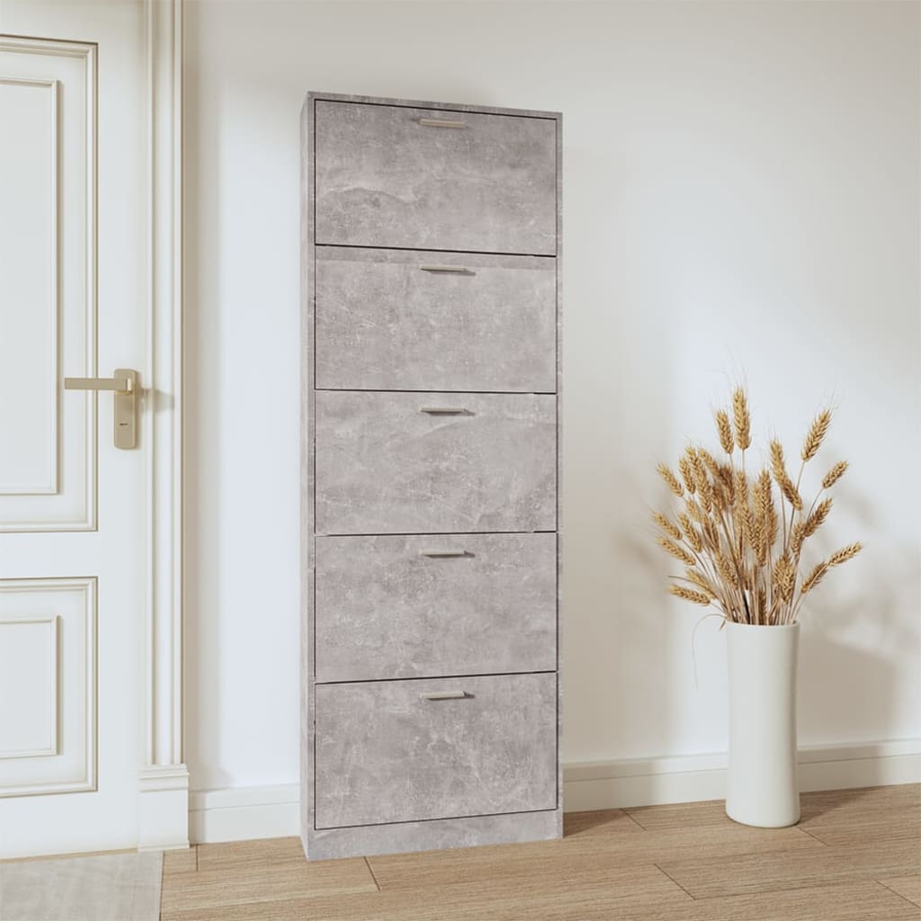 vidaXL Schuhschrank Betongrau 59x17x169 cm Holzwerkstoff