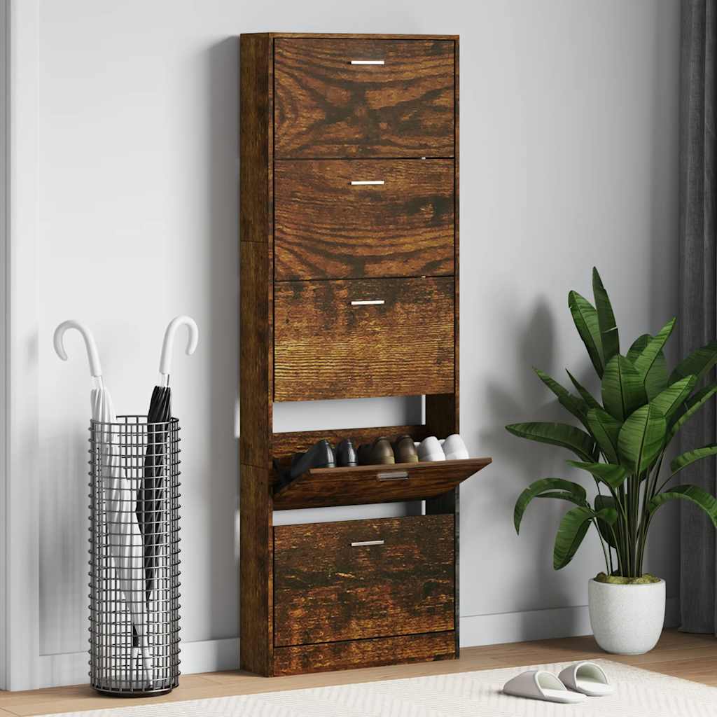 vidaXL Schuhschrank Räuchereiche 59x17x169 cm Holzwerkstoff