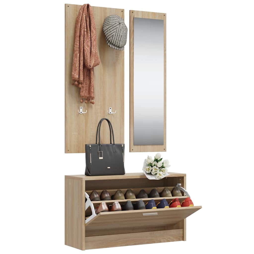vidaXL 3-in-1 Schuhschrank-Set Sonoma-Eiche Holzwerkstoff