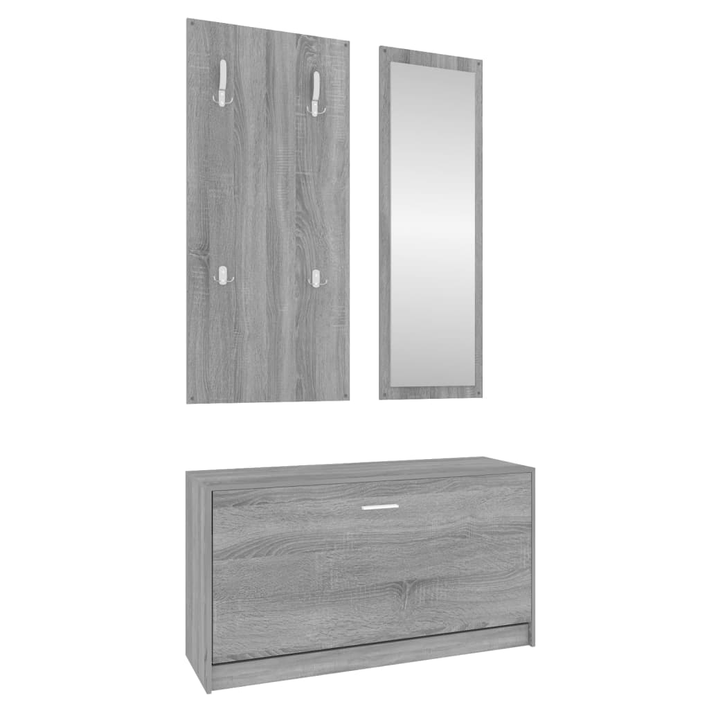 vidaXL 3-tlg. Flurmöbel-Set Grau Sonoma Holzwerkstoff