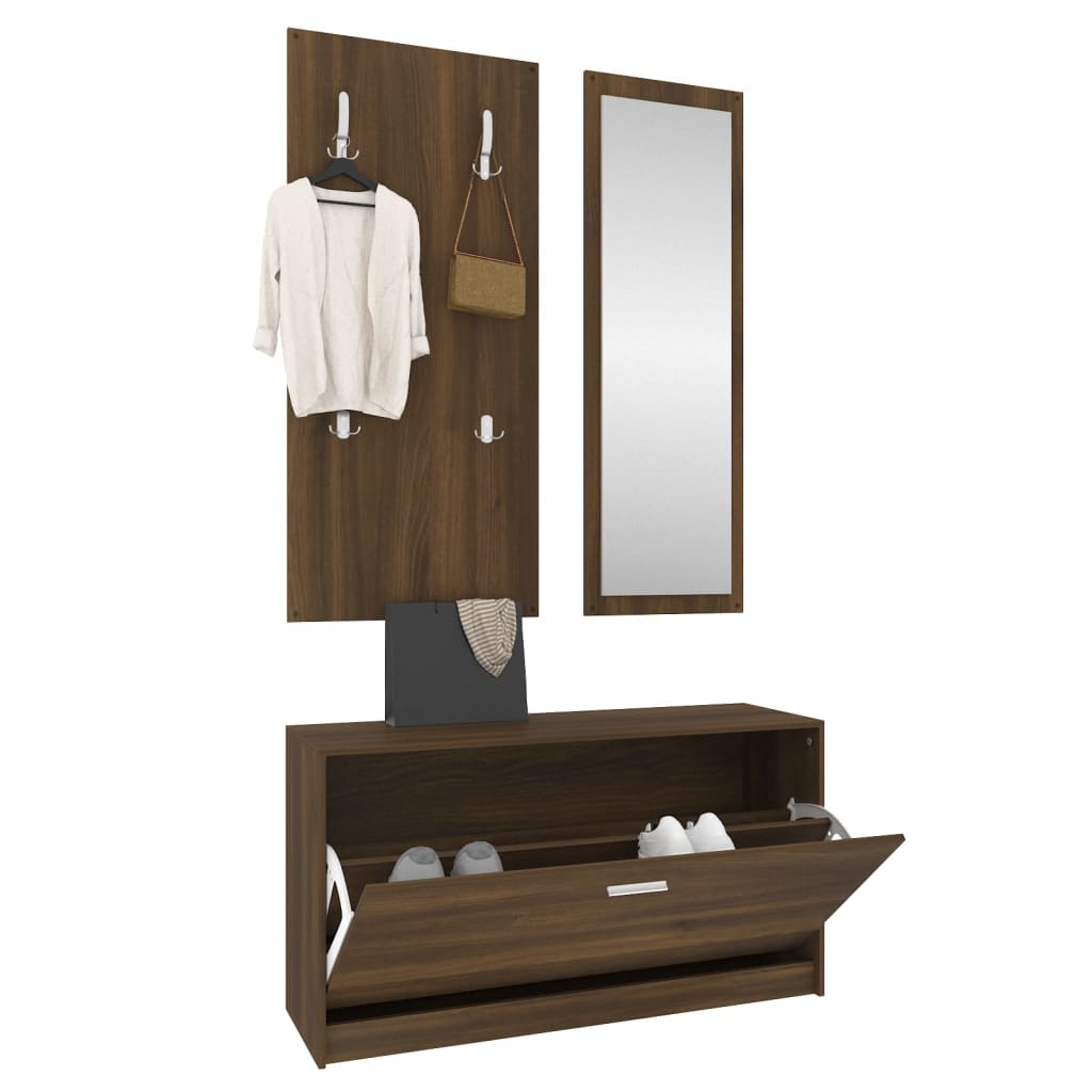 vidaXL 3-tlg. Flurmöbel-Set Braun Eichen-Optik Holzwerkstoff