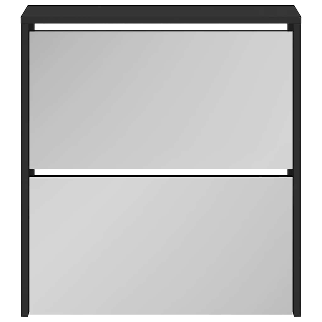 vidaXL Schuhschrank mit Spiegel 2 Fächer Schwarz 63x17x67 cm