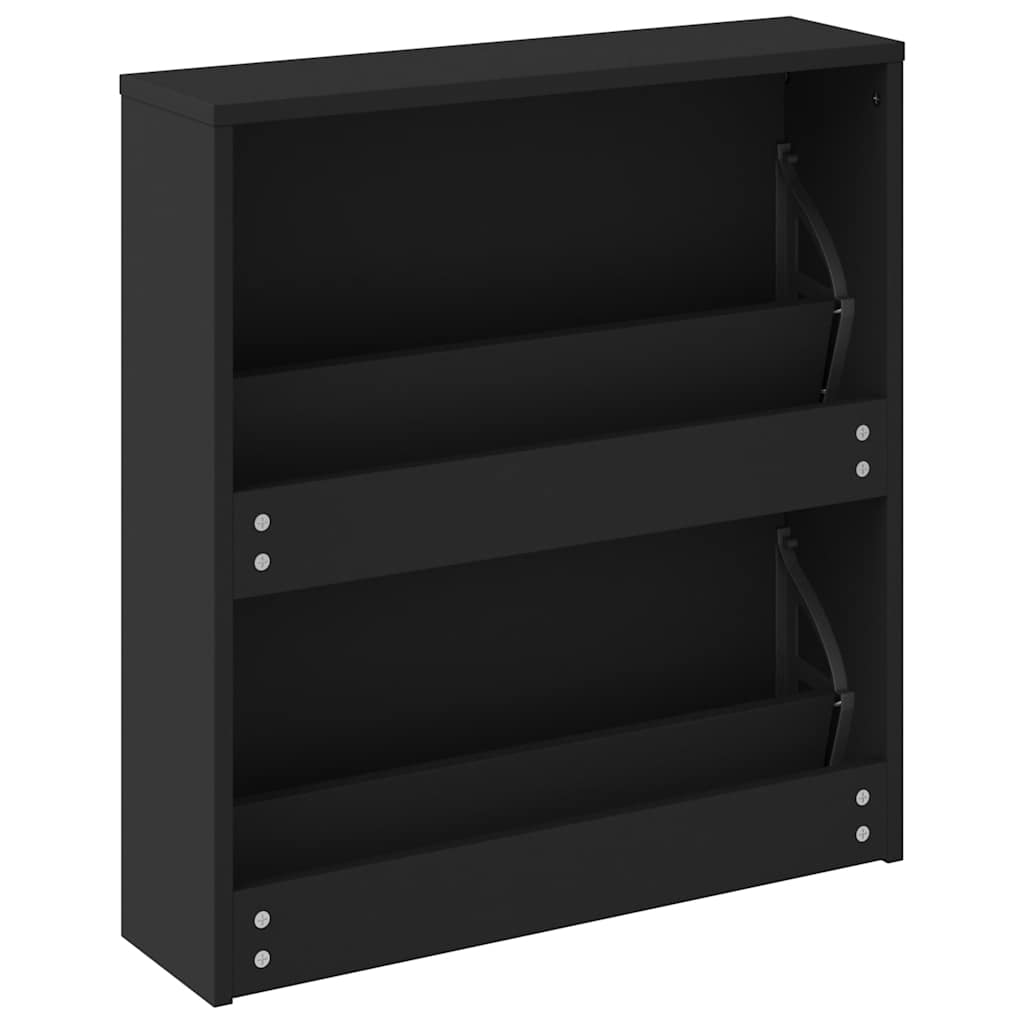 vidaXL Schuhschrank mit Spiegel 2 Fächer Schwarz 63x17x67 cm