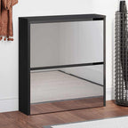 vidaXL Schuhschrank mit Spiegel 2 Fächer Schwarz 63x17x67 cm