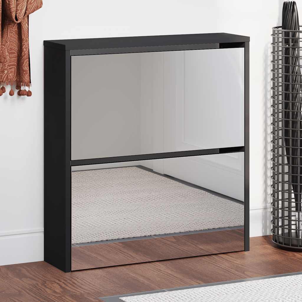 vidaXL Schuhschrank mit Spiegel 2 Fächer Schwarz 63x17x67 cm