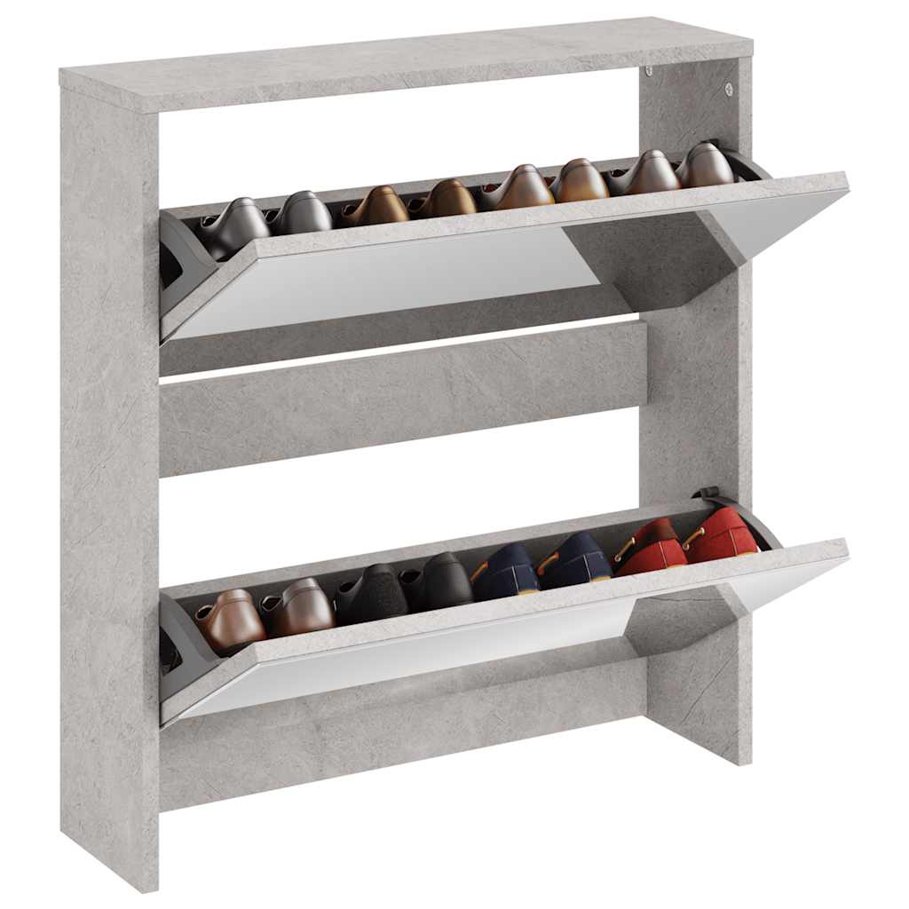 vidaXL Schuhschrank mit Spiegel 2 Fächer Betongrau 63x17x67 cm