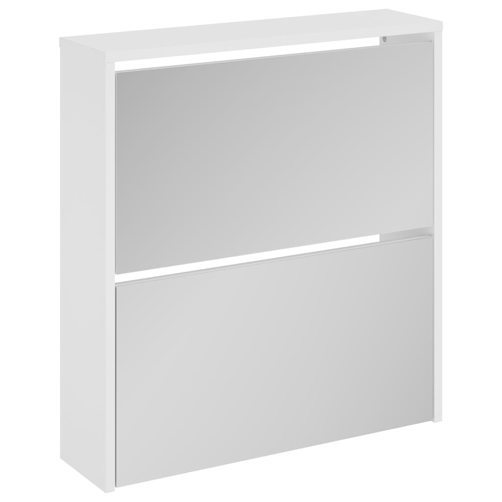 vidaXL Schuhschrank mit Spiegel 2 Fächer Hochglanz-Weiß 63x17x67 cm
