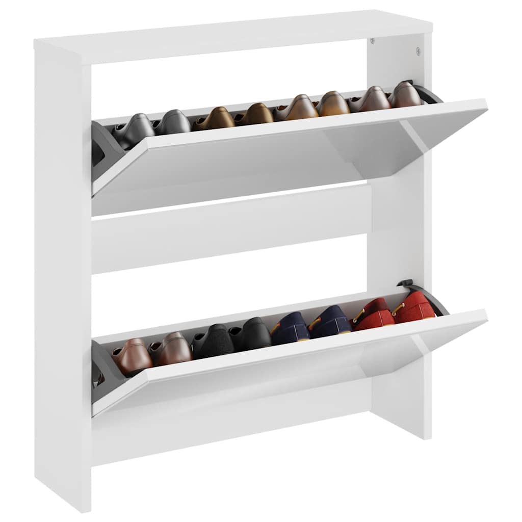 vidaXL Schuhschrank mit Spiegel 2 Fächer Hochglanz-Weiß 63x17x67 cm