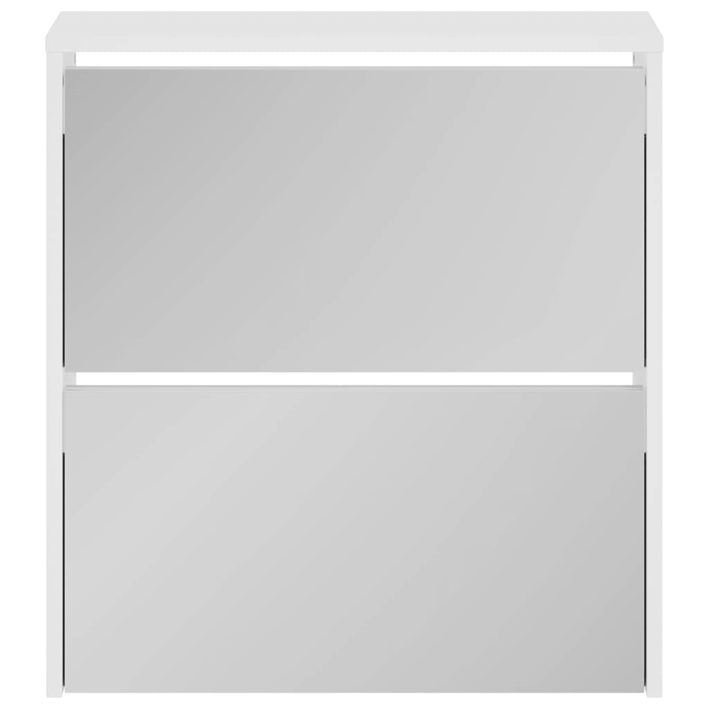 vidaXL Schuhschrank mit Spiegel 2 Fächer Hochglanz-Weiß 63x17x67 cm