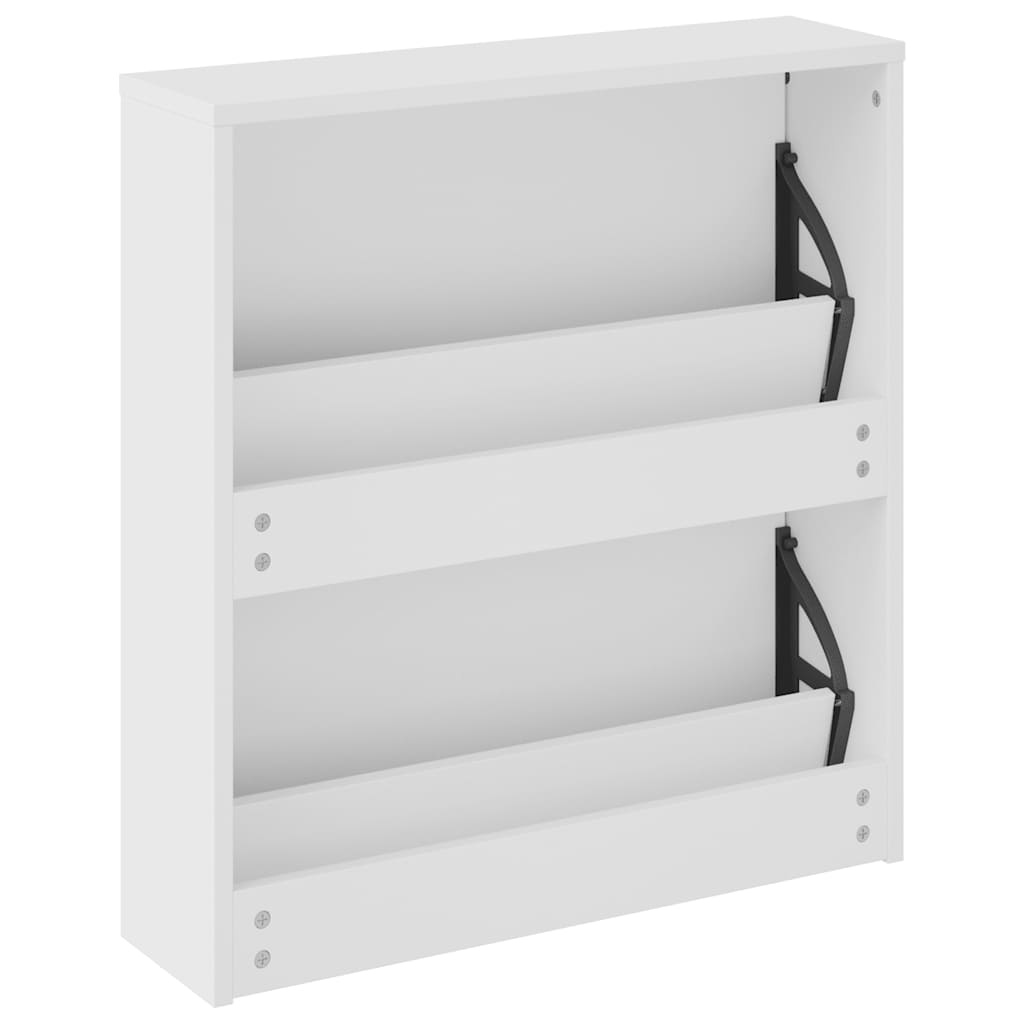 vidaXL Schuhschrank mit Spiegel 2 Fächer Hochglanz-Weiß 63x17x67 cm