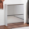 vidaXL Schuhschrank mit Spiegel 2 Fächer Hochglanz-Weiß 63x17x67 cm