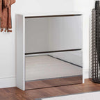 vidaXL Schuhschrank mit Spiegel 2 Fächer Hochglanz-Weiß 63x17x67 cm