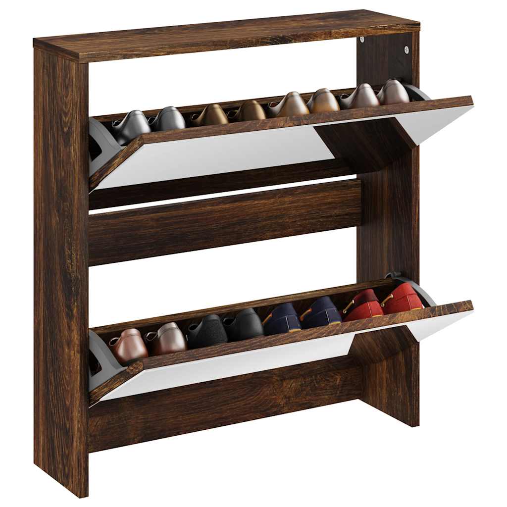 vidaXL Schuhschrank mit Spiegel 2 Fächer Räuchereiche 63x17x67 cm