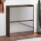 vidaXL Schuhschrank mit Spiegel 2 Fächer Räuchereiche 63x17x67 cm