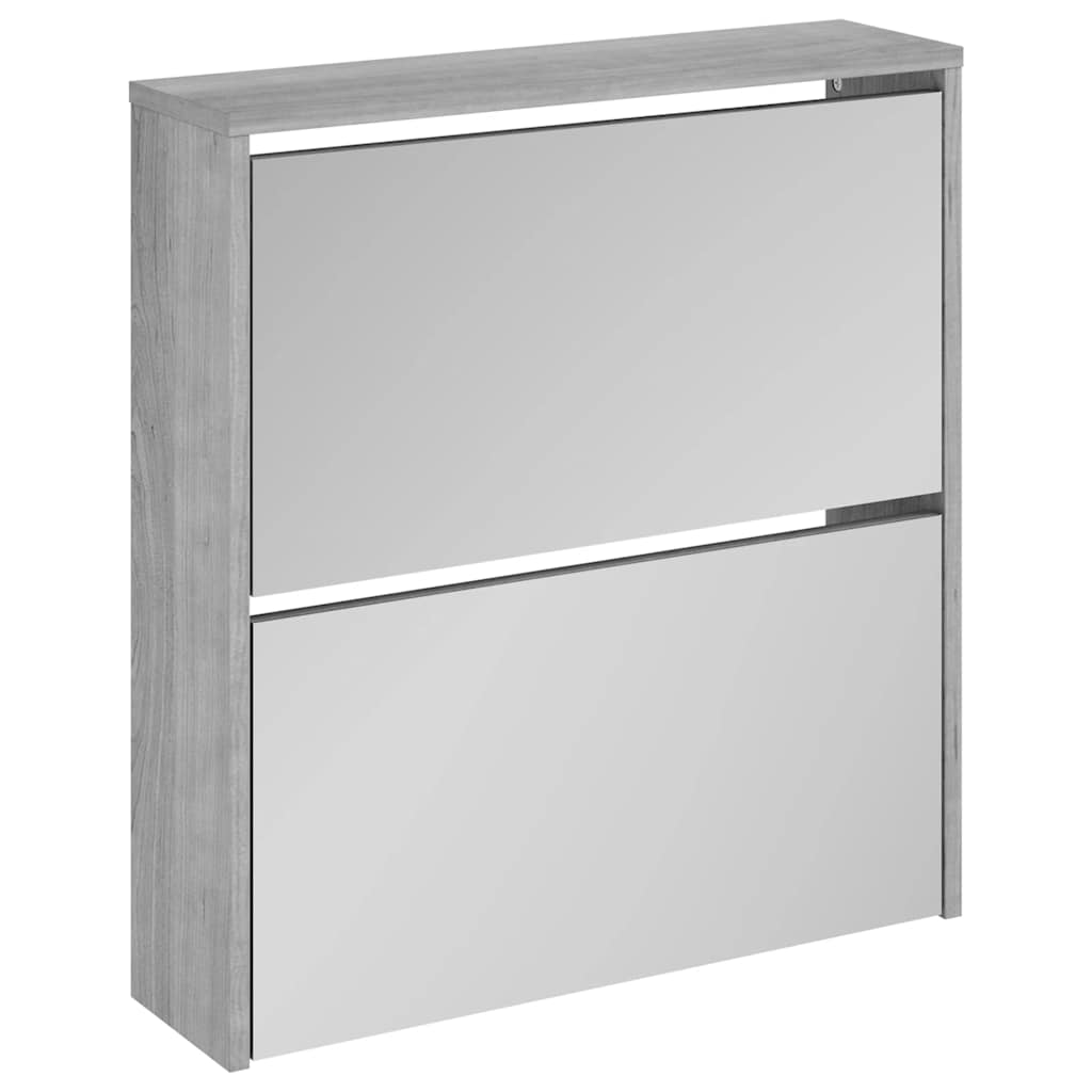 vidaXL Schuhschrank mit Spiegel 2 Fächer Grau Sonoma 63x17x67 cm