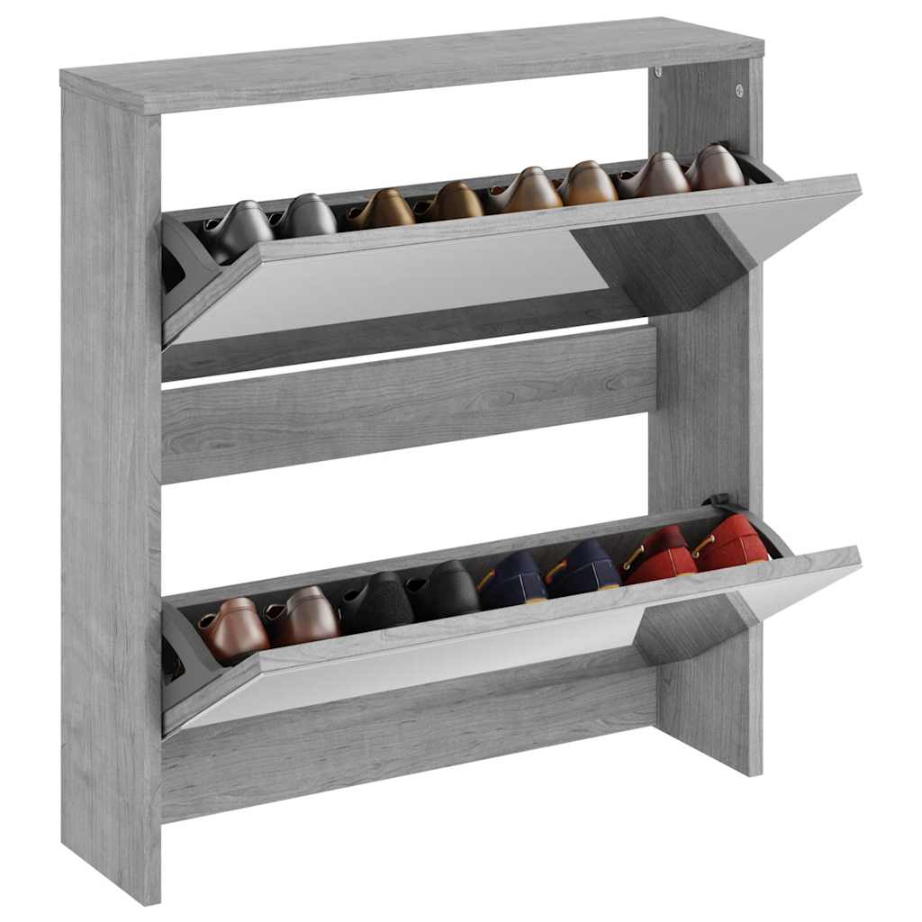 vidaXL Schuhschrank mit Spiegel 2 Fächer Grau Sonoma 63x17x67 cm
