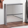 vidaXL Schuhschrank mit Spiegel 2 Fächer Grau Sonoma 63x17x67 cm