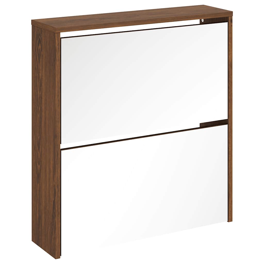 vidaXL Schuhschrank mit Spiegel 2 Fächer Braun Eichen-Optik 63x17x67cm