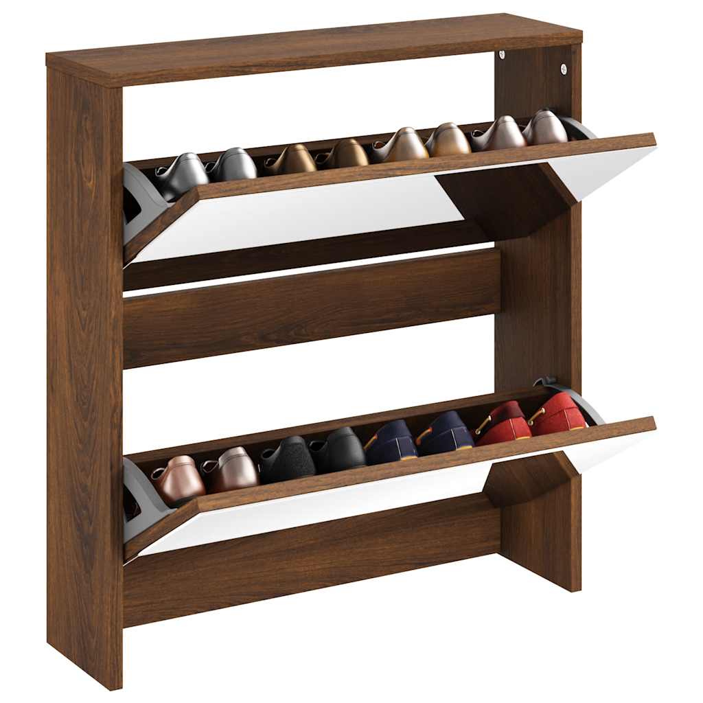 vidaXL Schuhschrank mit Spiegel 2 Fächer Braun Eichen-Optik 63x17x67cm