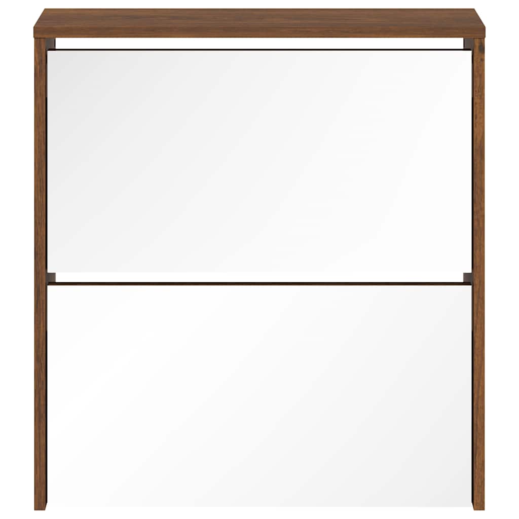 vidaXL Schuhschrank mit Spiegel 2 Fächer Braun Eichen-Optik 63x17x67cm