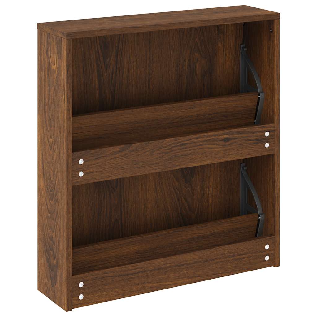 vidaXL Schuhschrank mit Spiegel 2 Fächer Braun Eichen-Optik 63x17x67cm