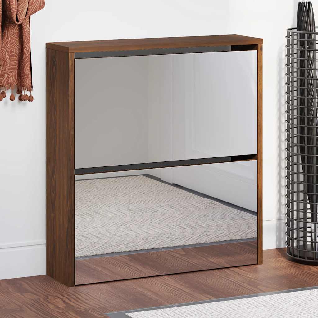 vidaXL Schuhschrank mit Spiegel 2 Fächer Braun Eichen-Optik 63x17x67cm