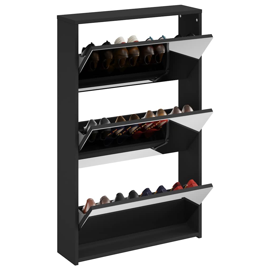 vidaXL Schuhschrank mit Spiegel 3-lagig Schwarz 63x17x102,5 cm