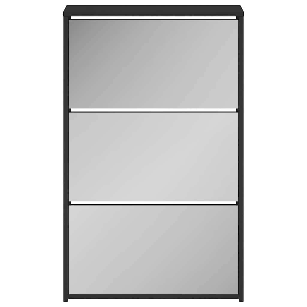 vidaXL Schuhschrank mit Spiegel 3-lagig Schwarz 63x17x102,5 cm