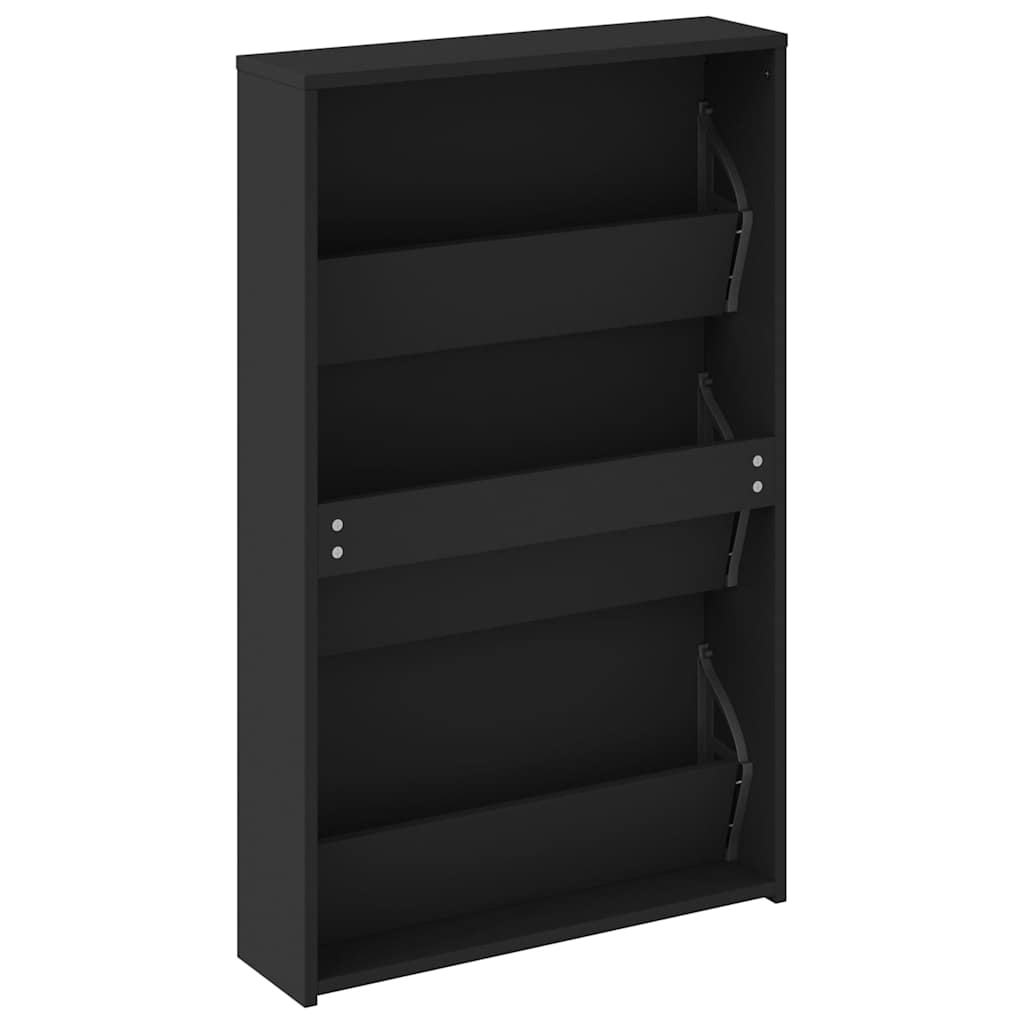 vidaXL Schuhschrank mit Spiegel 3-lagig Schwarz 63x17x102,5 cm